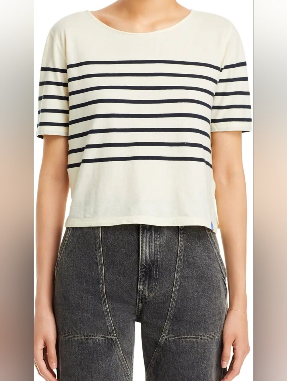 KULE The Striped Modern Tee Cream Navy Size M 100% Cotton